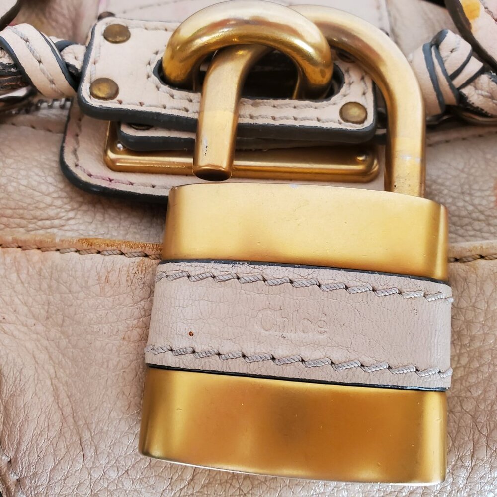 Chloe Leather purse lock bag dyed painted pink white yellow beige orange ivory - Picture 8 of 14